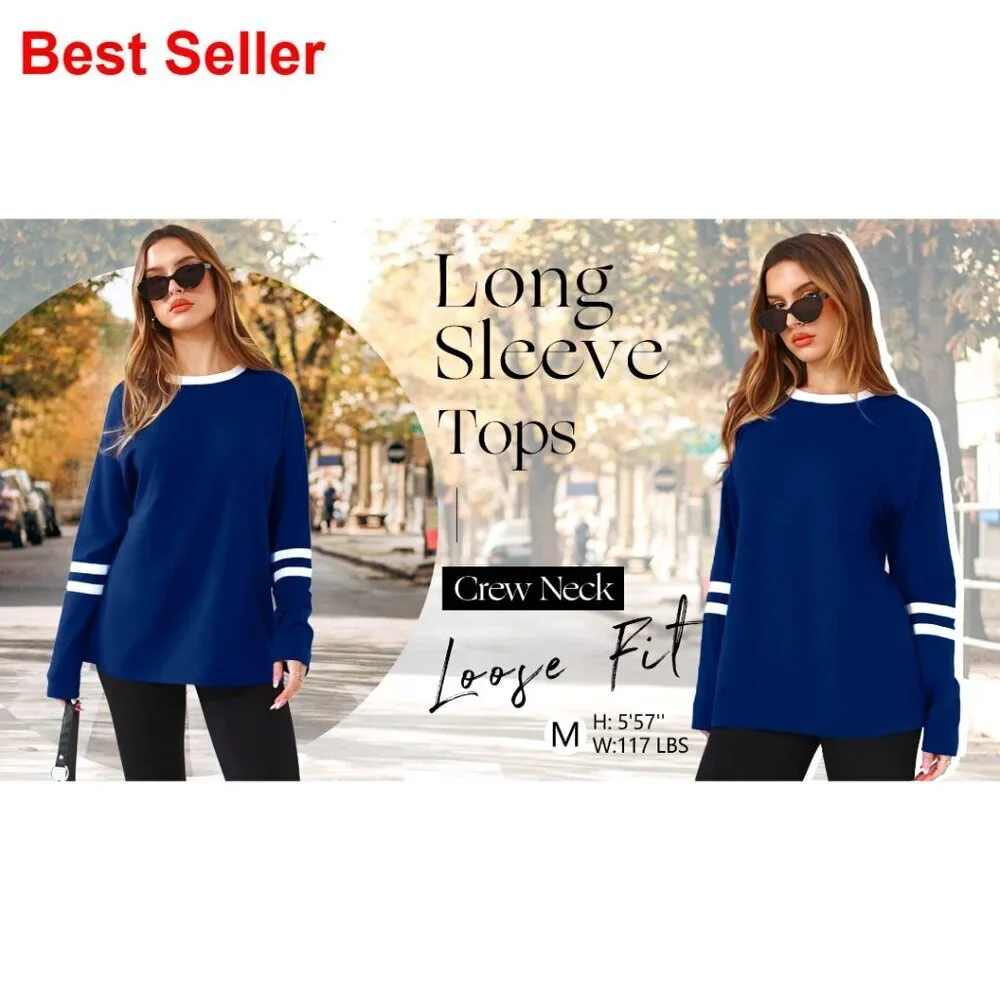 Long Sleeve Crew Neck T-Shirt, Polyester Rayon Spandex Blend, Athletic Stripes